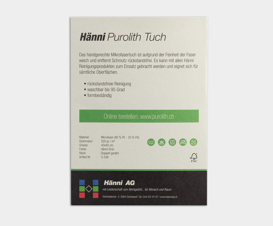 Das PUROLITH TUCH mit dem Hänni PUROLITH Logo.
